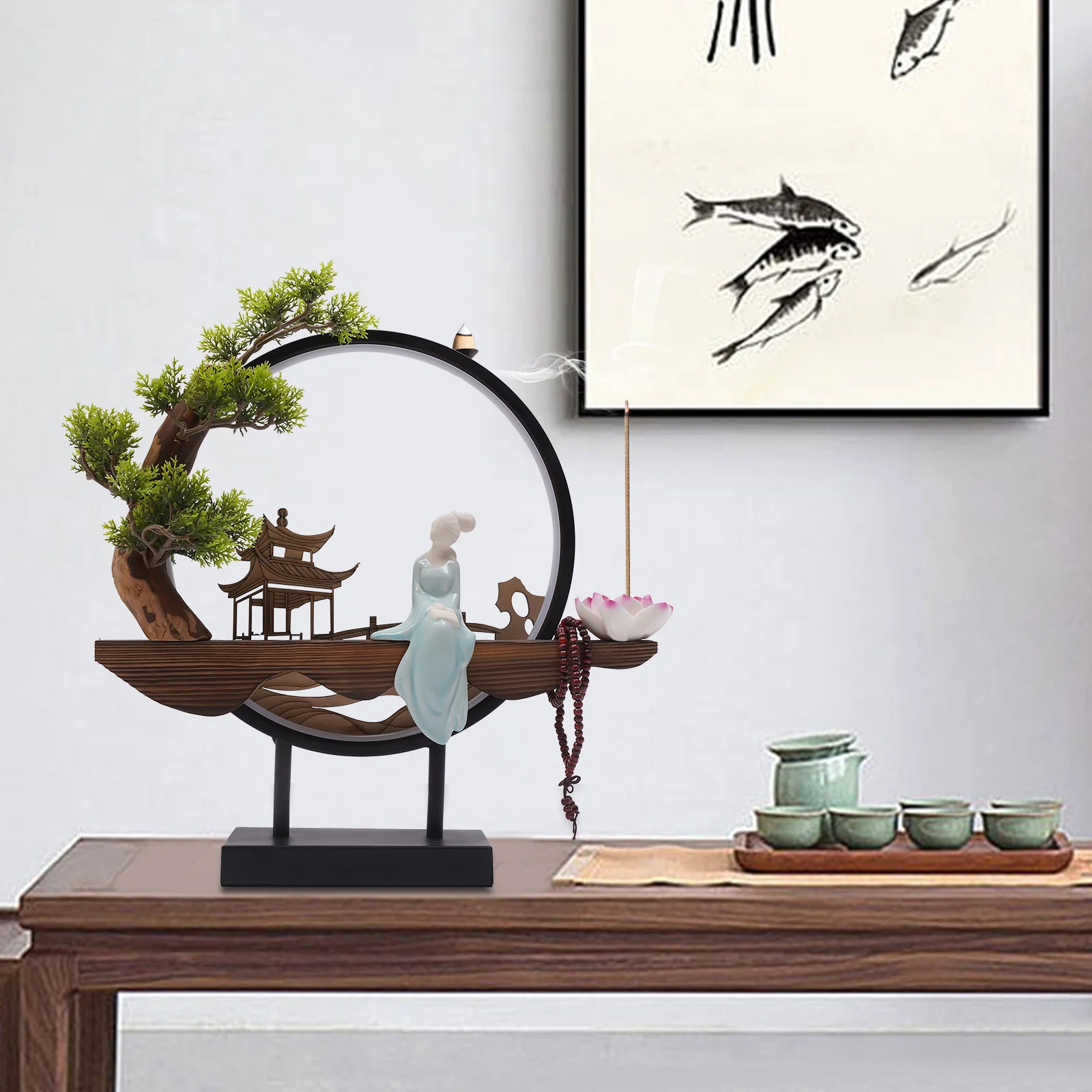 

Керамическая курильница для благовоний с обратным потоком - для домашнего декора и расслабляющих моментов - питание от USB, для 2 видов благовоний (конусов/палочек)