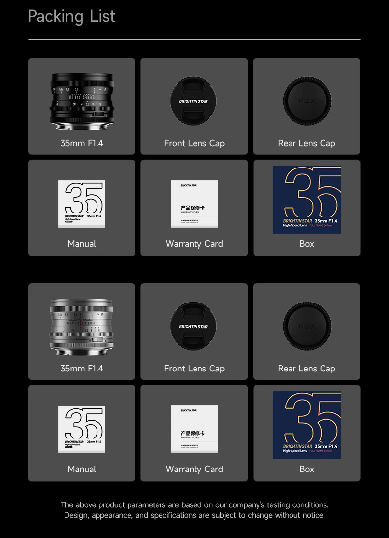 Obiektyw Brightin Star 35mm F1.4 Full Frame z ręcznym ustawianiem ostrości, stałoogniskowy, do aparatów bezlusterkowych — zdjęcie produktu 6