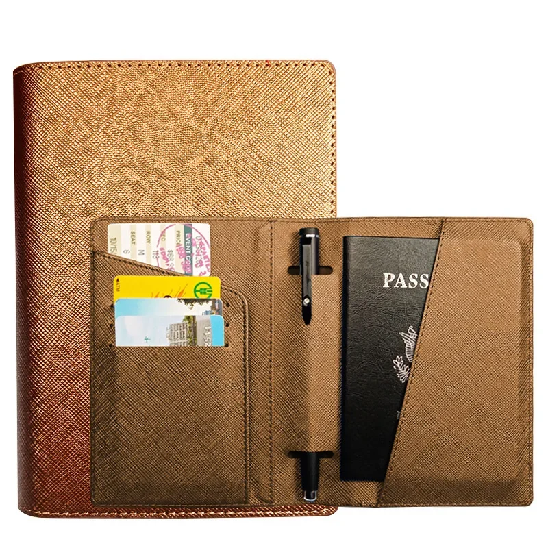 Funda de cuero con banda elástica para pasaporte, bloqueo RFID para tarjetas, soporte para pasaporte de viaje, BILLETERA, organizador de documentos,