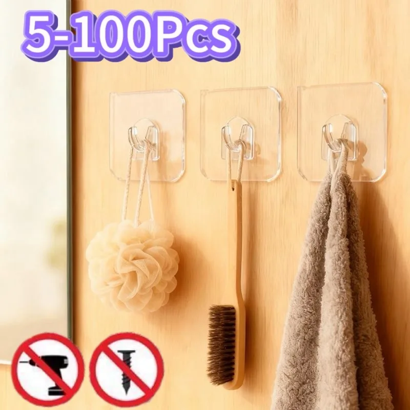 5/10/20/100 Stück Selbstklebende Haken Transparente Tür- und Wandhaken Kinder-Schwerlasthaken Küche Bad Handtuchhalter Schlüsselhalter Klebehaken