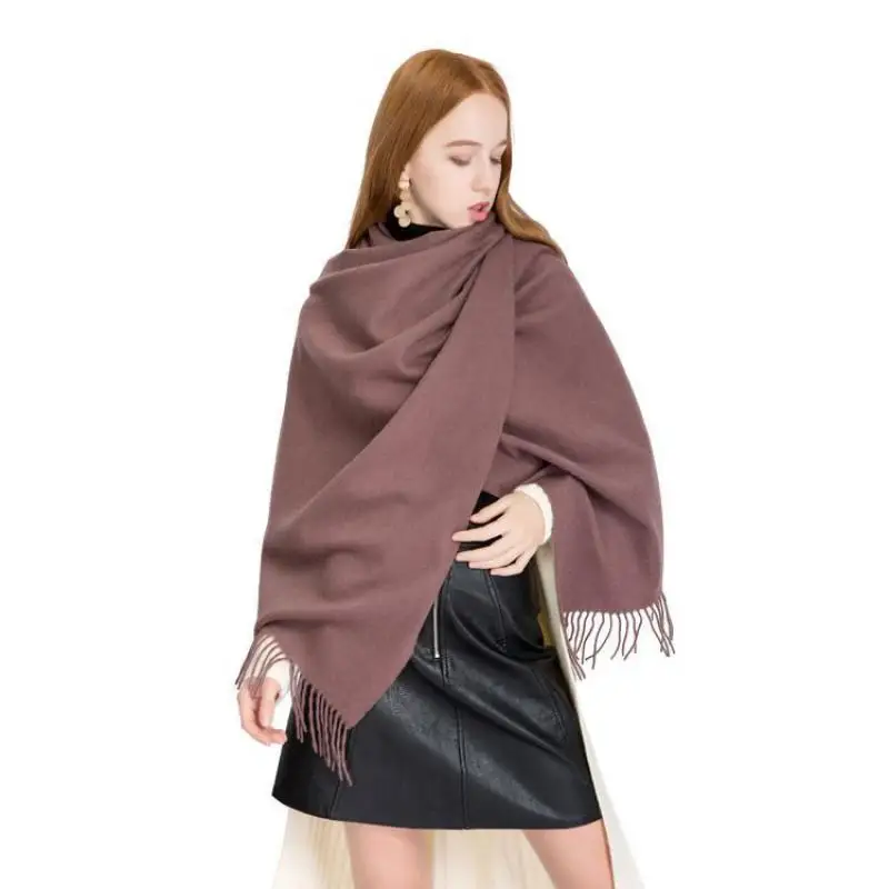 

Зимний теплый шарф для женщин, 100% шерсть, однотонное толстое дорожное одеяло, женское мягкое шаль с кисточками Bufanda, длинное пончо Echarpe