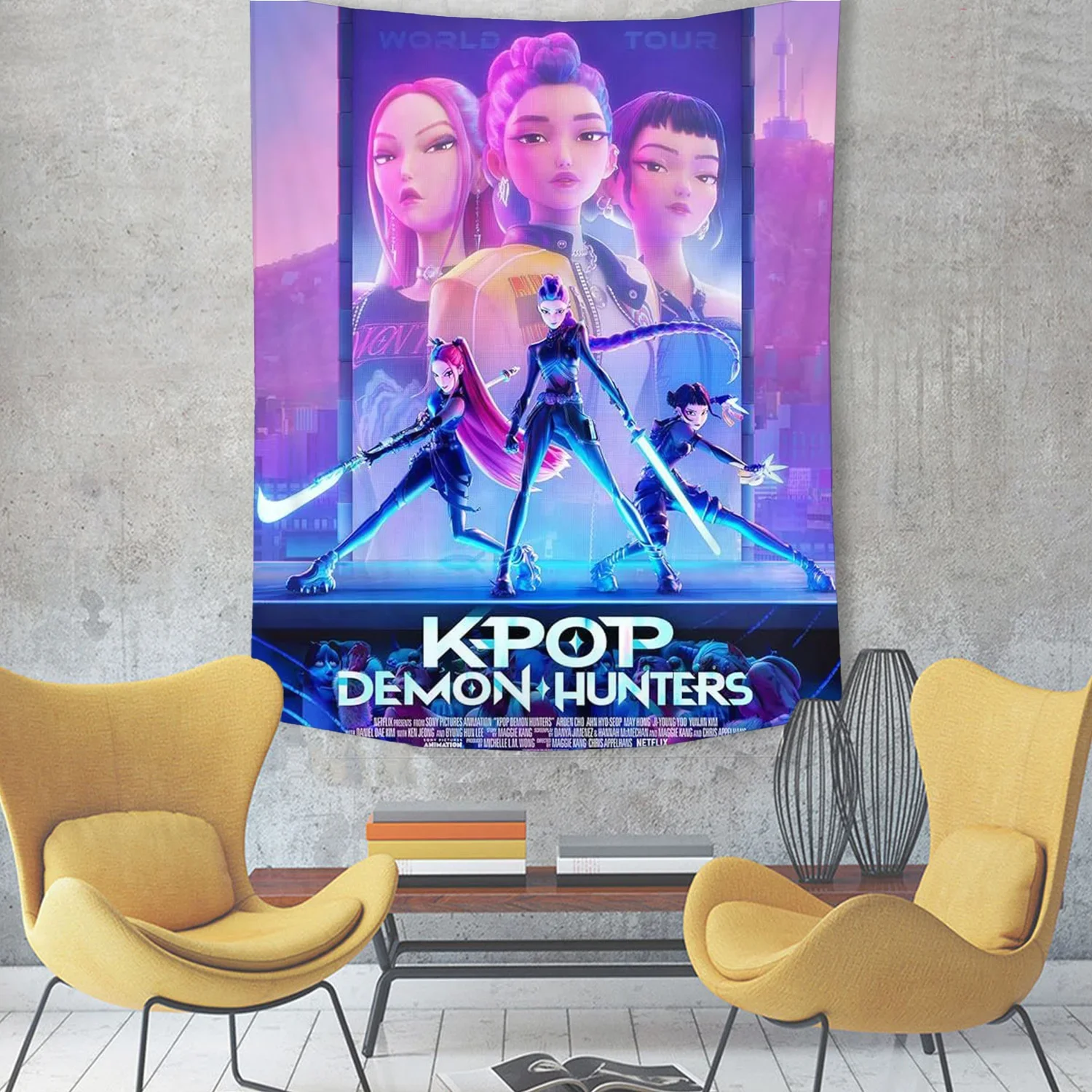 KPop Rumi Mira Zoey Demon h-Hunters Kreskówka Gobelin Dekoracja Pokoju Wystrój Domu Sypialnia Tkanina do Powieszenia na Ścianę