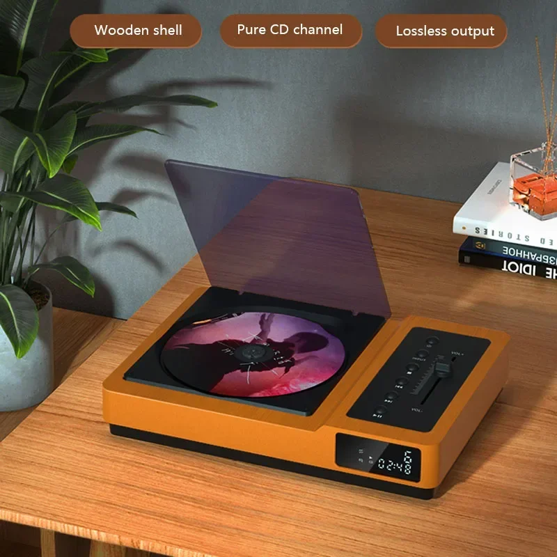 Reprodutor de cd hifi sem perdas, corpo de madeira, bluetooth 5.2, alto baixo, ajustável, eq, portátil, usb, áudio player, controle remoto infravermelho