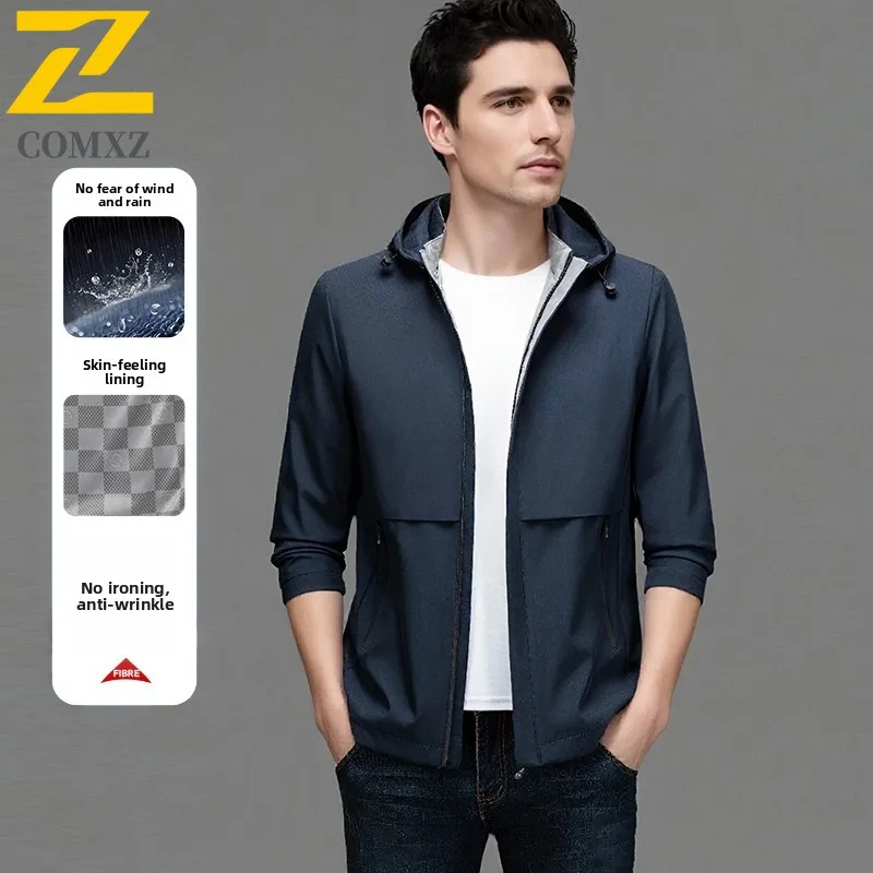

Мужская куртка высокого качества 2025, удобная дышащая ветрозащитная водонепроницаемая ветровка с капюшоном, уличная повседневная модная куртка на молнии