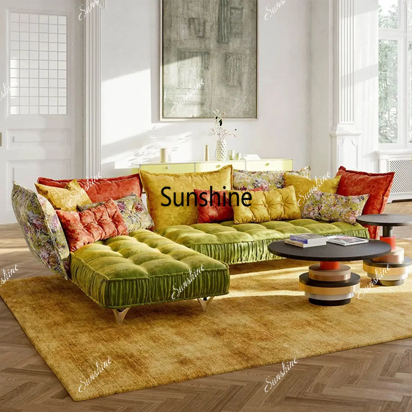 

French light luxury special-shaped retro pattern corner combination sofa