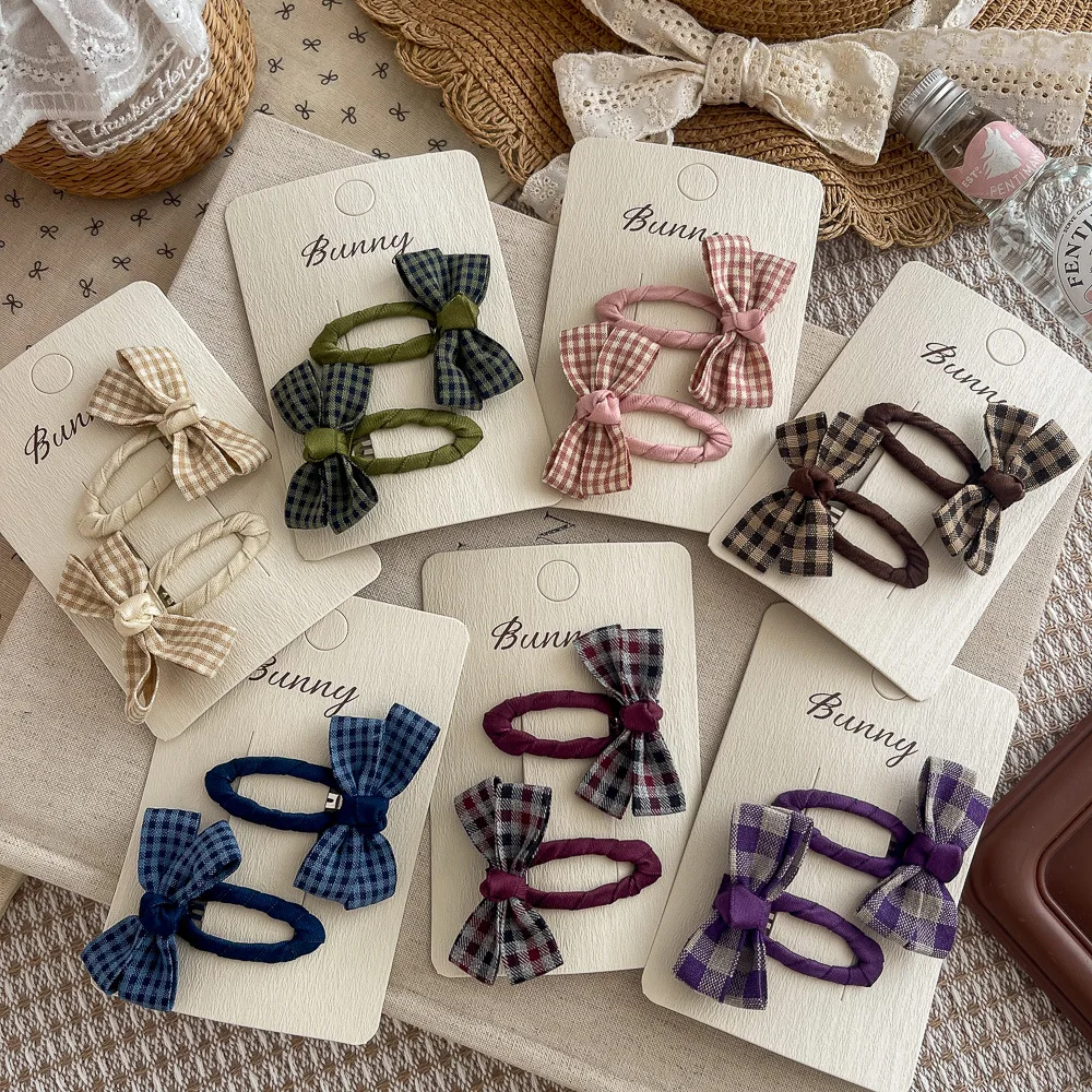 

2 шт./компл., детская заколка BB с бантом в клетку, осенне-зимняя детская заколка для волос, милая челка для девочек, боковая заколка, заколка для волос, аксессуары для волос для девочек