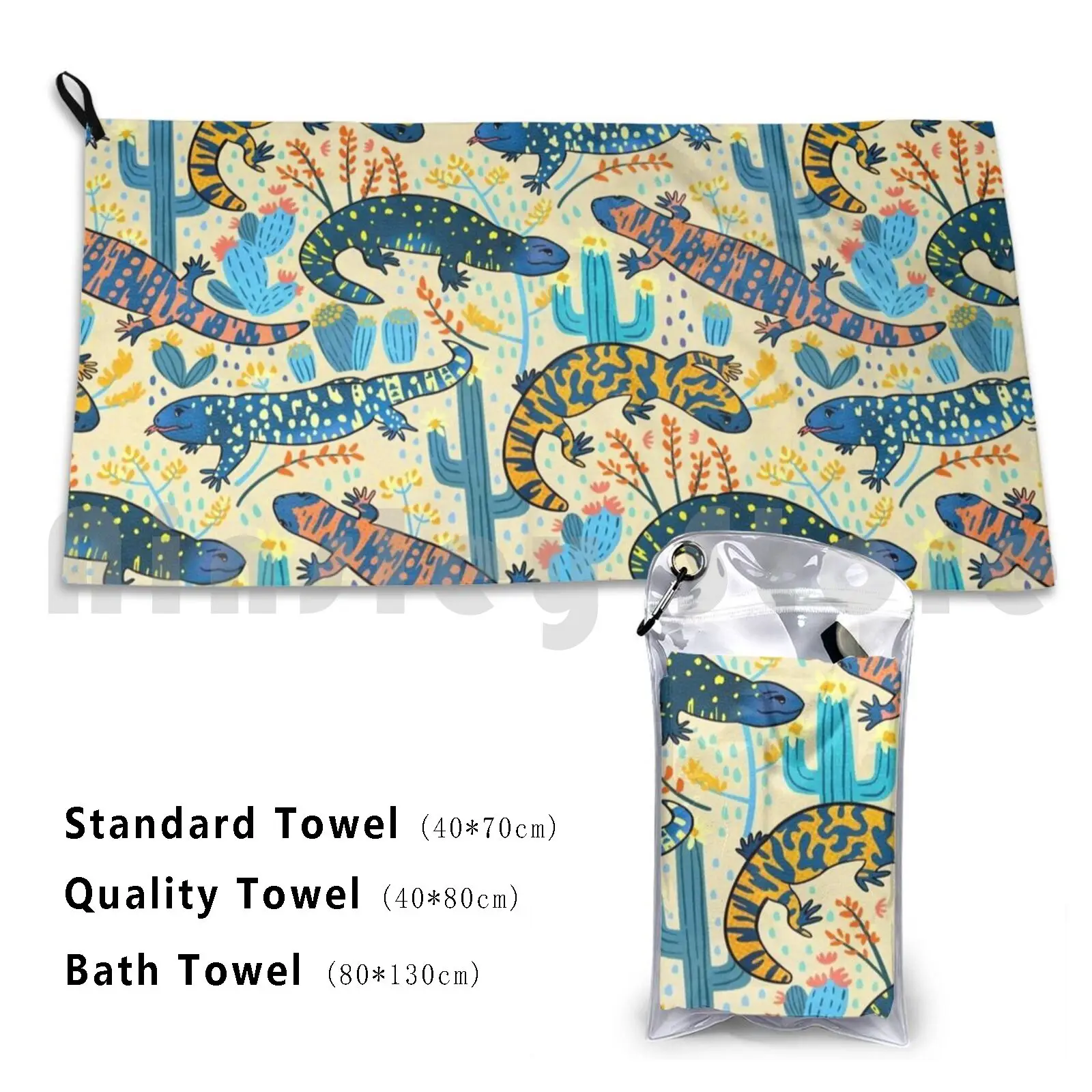 Heloderma-Toalla de baño para el desierto, cojín de playa, color crema, azul, Coral, verde azulado, amarillo, naranja, desierto, Gila Monsters