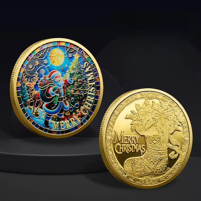 Christmas Commemorative Coin Santa Claus Carriage Christmas Boots Commemorative Badge Christmas  Commemorative Coin Lucky Coin