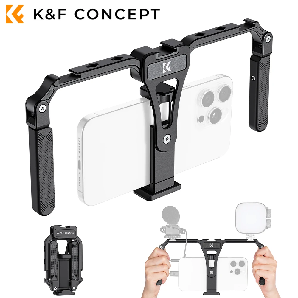 K&F Concept Wild Outdoor Foldable Aluminum Video Stabilizer Phone Video Rig Compatible for iPhone Samsung Huawei Cellphone