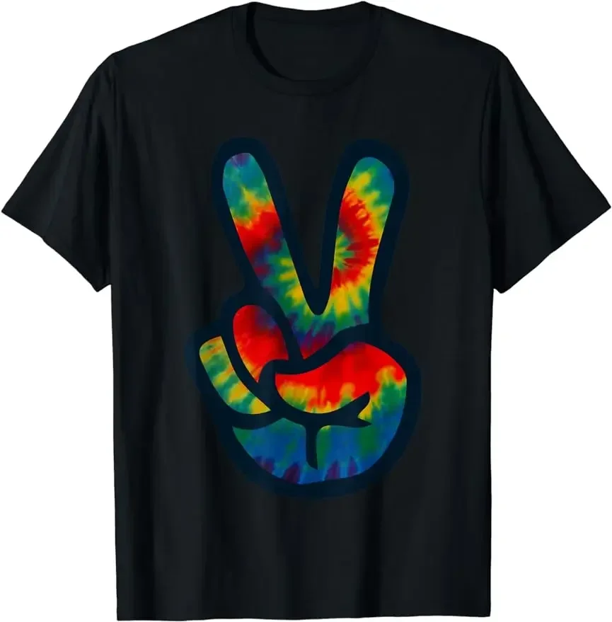 Vintage Style PEACE & LOVE Tshirt Long Sleeve Tie Dye Hippie Costume Shirt Unisex Style Shirts for Women Men Casual T-shirts