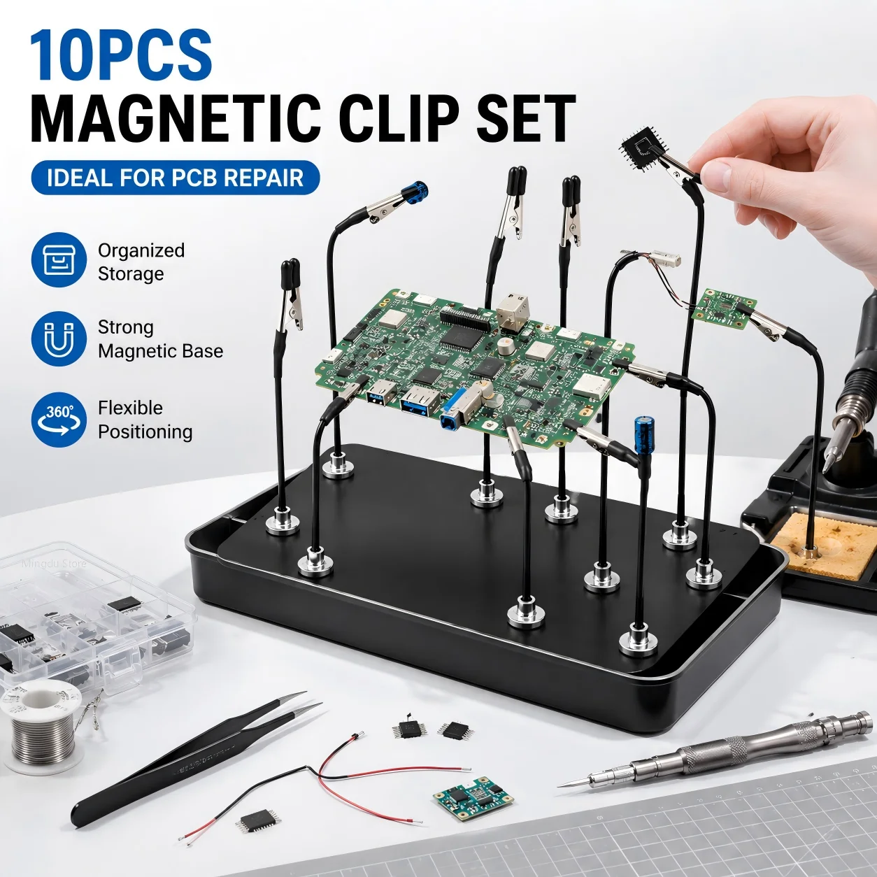 Magnetic Soldering Third Hand Tool, Flexible PCB Holder with Alligator Clips for Electronics Repair Welding DIY Model Painting