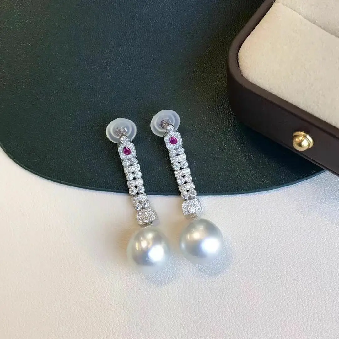 

Gorgeous 10-11mm South Sea White baroque Pearl Dangle Earring 925s