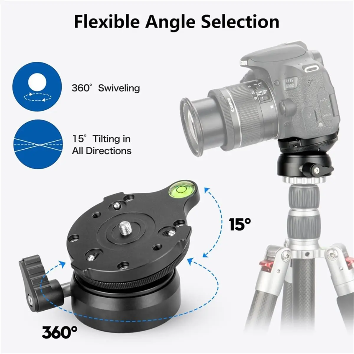plplp DY-60N 3/8 Screw Leveling Tripod Head Base with Offset Bubble Level, 1/4inch Thread for DSLR Cameras - for Canon, Nikon