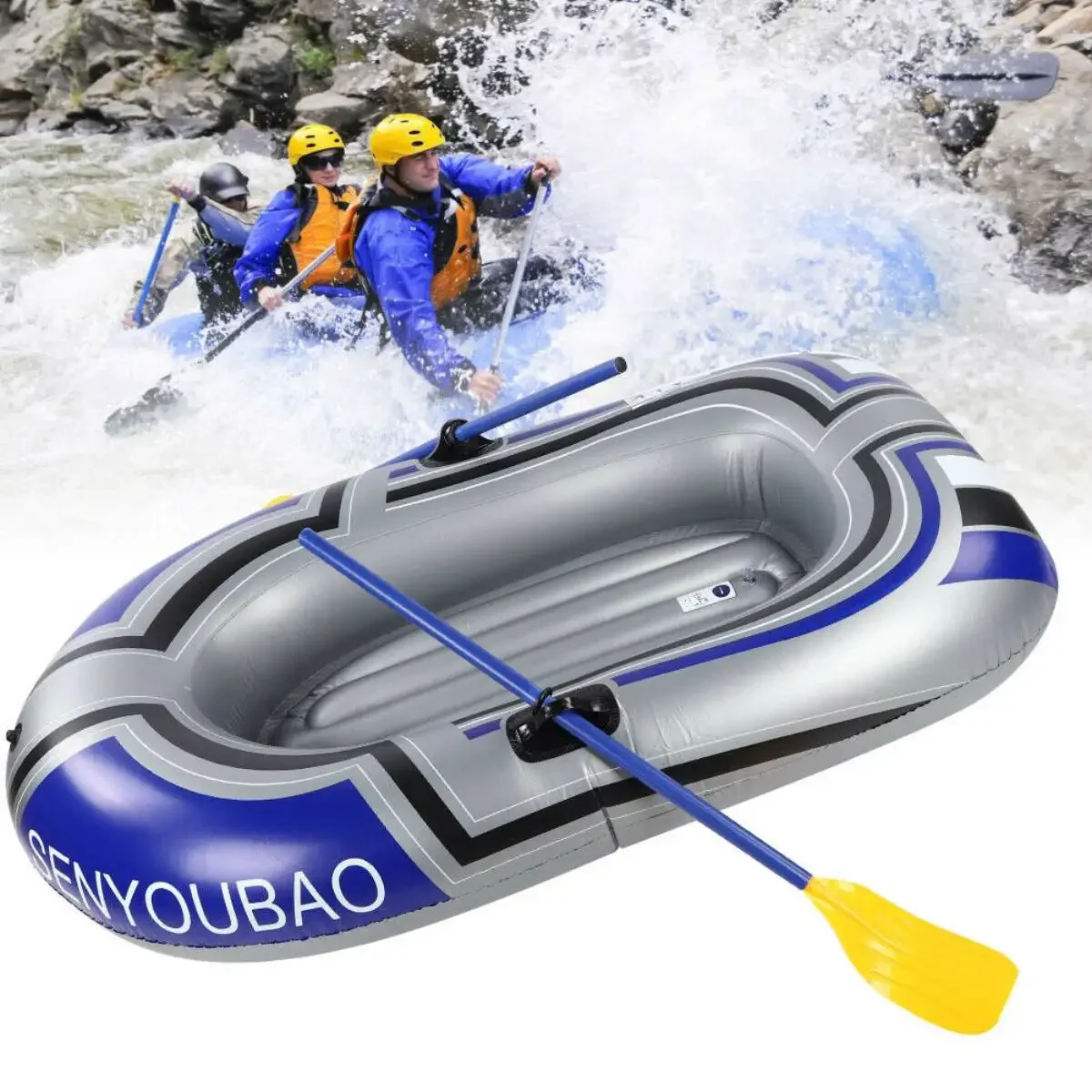 Portable 1/2 Person Inflatable Kayak Fishing Boat Inflatable Seat Cushion Waterproof Canoe Rowing Air Boat Double Valve Drifting