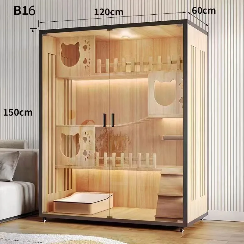 High-end household indoor cat villa castle wooden oversized cat cage