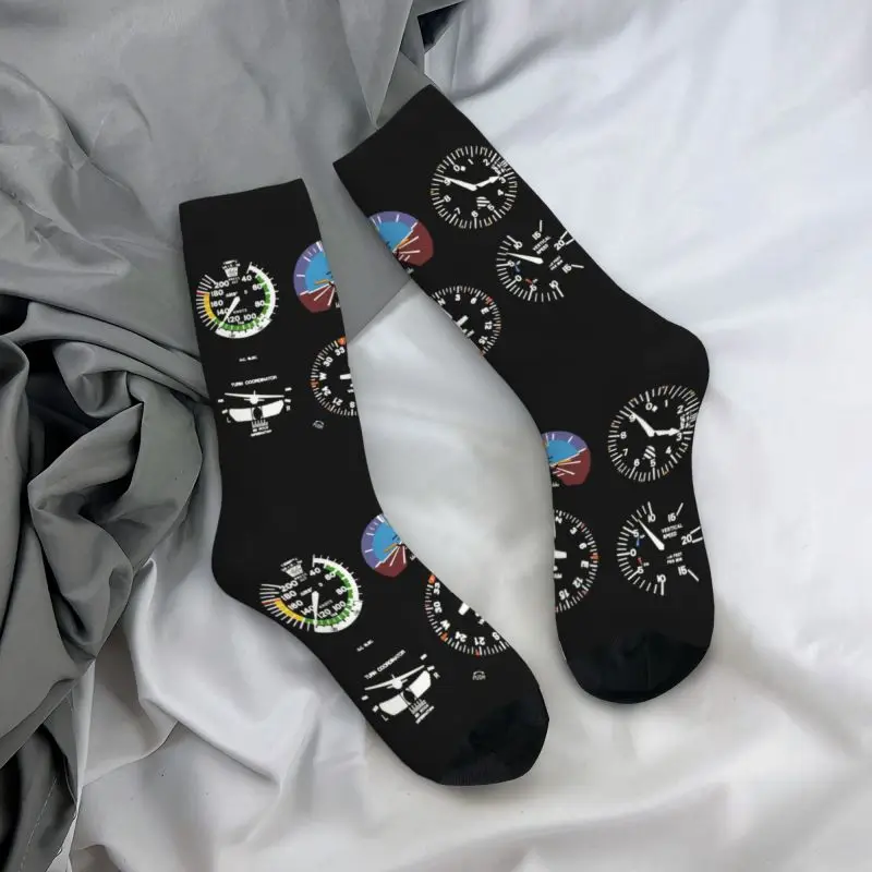 Cockpit Six Dials Flight Simulator Pilot Mens Crew Socks Unisex Cute 3D Printed Airplane Aircraft Dress Socks