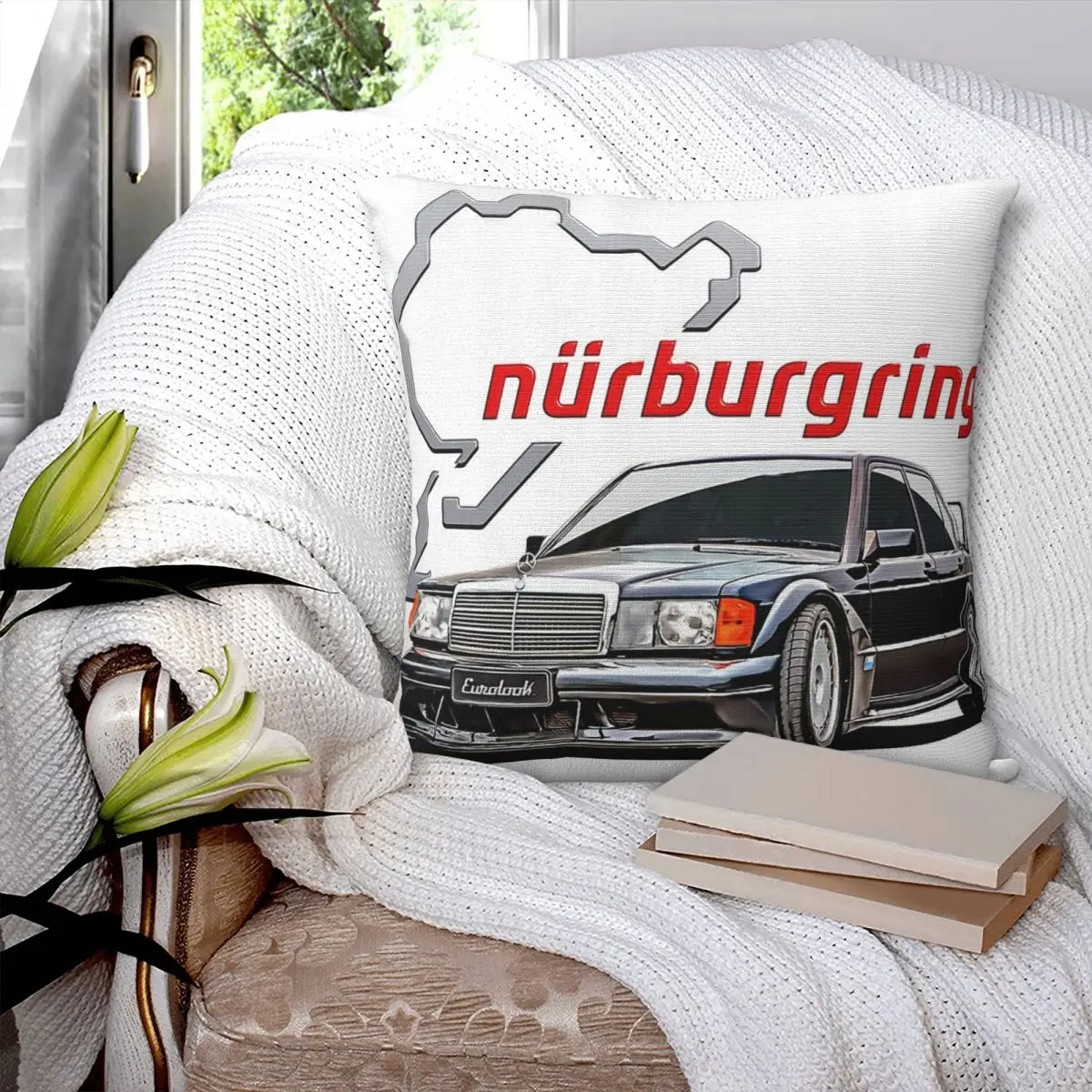 Nurburgring 190E EVO II Track Day Square Pillowcase Pillow Cover Velvet Cushion Zip Decorative Comfort Throw Pillow For Home Car