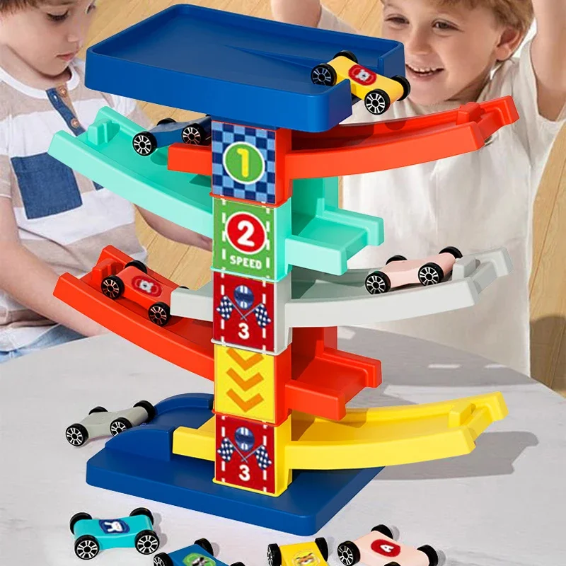 Pista scorrevole Auto Mini Auto Inerzia Ragazza Bambino Ragazzo di 3 anni Giocattolo Puzzle multistrato Scivolo Auto da corsa Pista educativa per i bambini