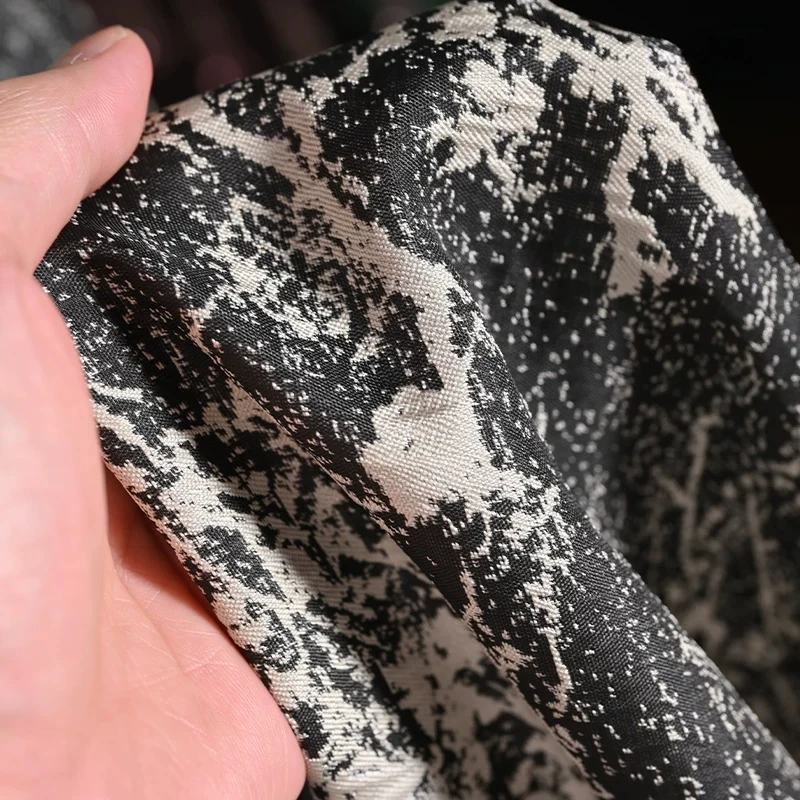 Jacquard Fabric Black White Ink Wash Floral Willow Branch Modern Chinese Style Hanfu Qipao Dress Gown Designer DIY Sewing