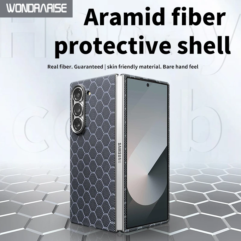 WONDRARISE Genuine Aramid Fiber MagSafe Case for Samsung Galaxy Z Fold 6, Ultra Thin, Matte Honeycomb, Magnetic Armor Protection