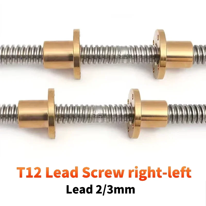 1PC 304 stainless steel  T12 Lead Screw right-left length100-1000mm OD 12mm Pitch 2mm Lead 2/3mm with nut for 3D Printer part