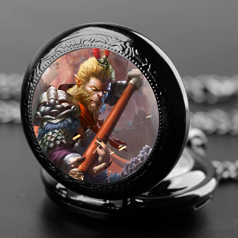 Game Black myth wukong black mythical Goku Design Quartz Pocket Watch Vintage Pendant Clock Chain Watches Gift for Men Kids