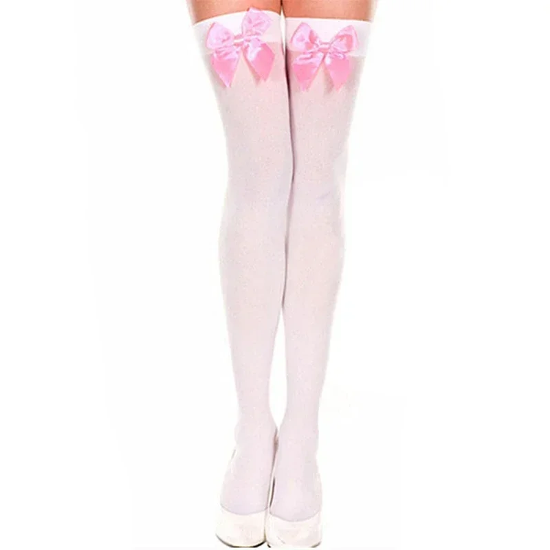 

Transparent Lingerie Stockings Pure Lovely Bow Over Knee Black White Black Pink Bow Sexy Suspender High Tube Silk Stockings
