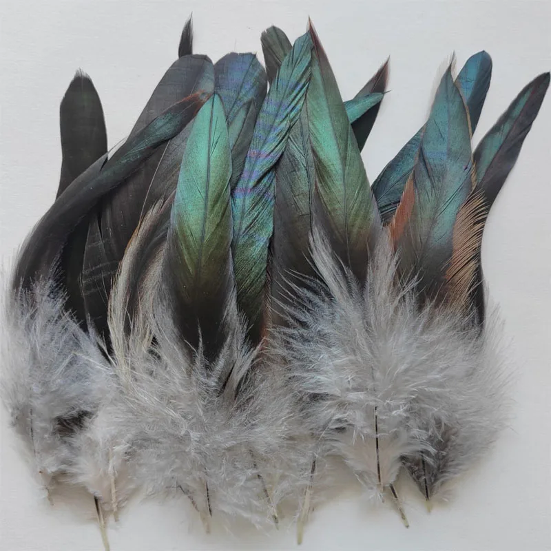200 Pieces Natural Grey Bronze Rooster Schlappen Feathers for Millinery, Crafts, Collection, 6-8 Inches 15-20 cm Long