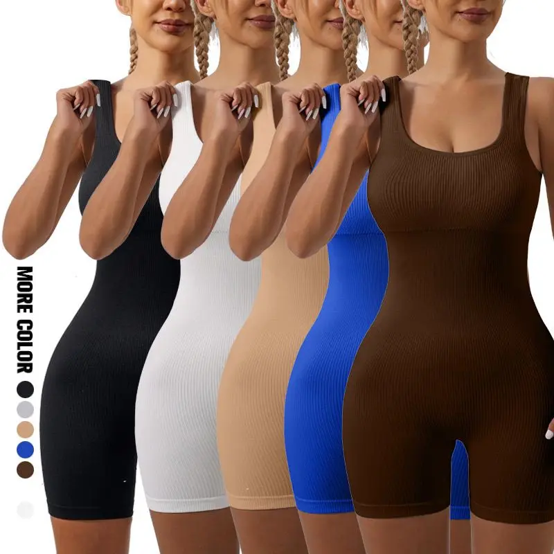 

Women Seamless Yoga Jumpsuit U-Neck Sleeveless Tight Yoga Suit Sexy Elastic Quick Drying Jumpsuit Fitness Running Sports Clothes
