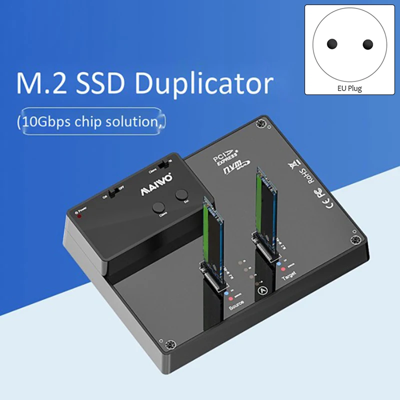 Imagem -02 - Maiwo-ssd Duplicador com Linha Única M.2 Nvme Ssd Clone para Chave m Chave b Usb-c Pcie Ssd Hard Drive Reader Plug ue