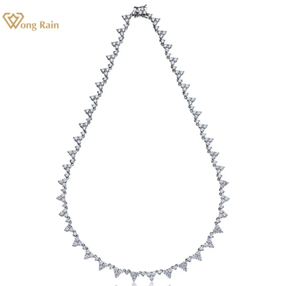 

Wong Rain 100% 925 Sterling Silver Lab Sapphire High Carbon Diamonds Gemstone Triangle Necklace Wedding Engagement Fine Jewelry