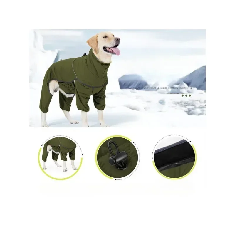 Big Dog Winter Four Legged Cotton Coat High Necked Reflective Waterproof Resistant Clothes Thick Fleece Double-layer Cotton Coat