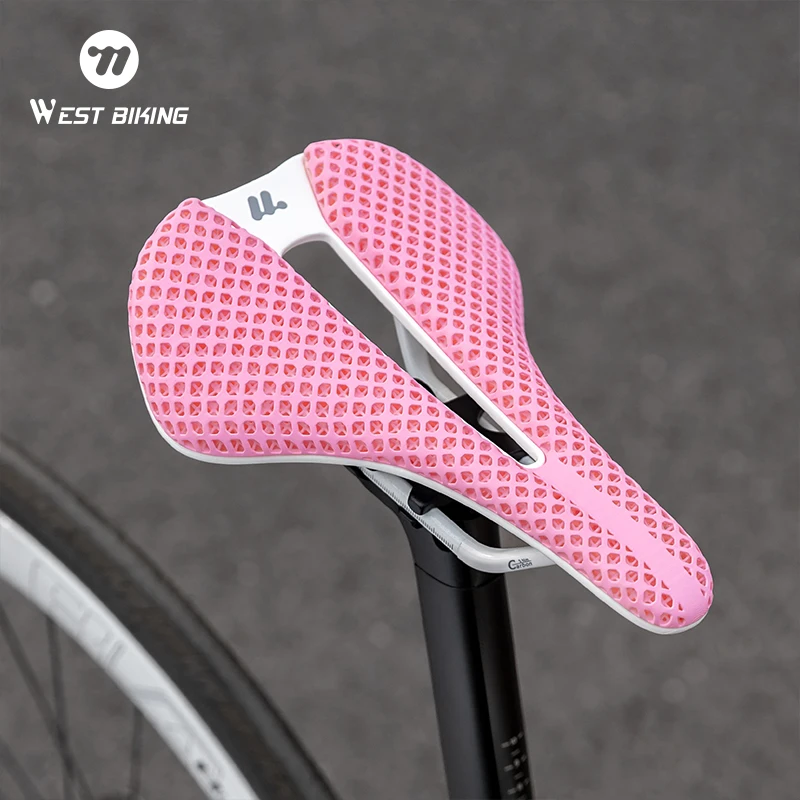 

WEST BIKING Women Bicycle Saddle 158mm T700 Carbon Fiber 3D Printed Multicolor Breathable Shock Absorbing Seat For Road Cycling
