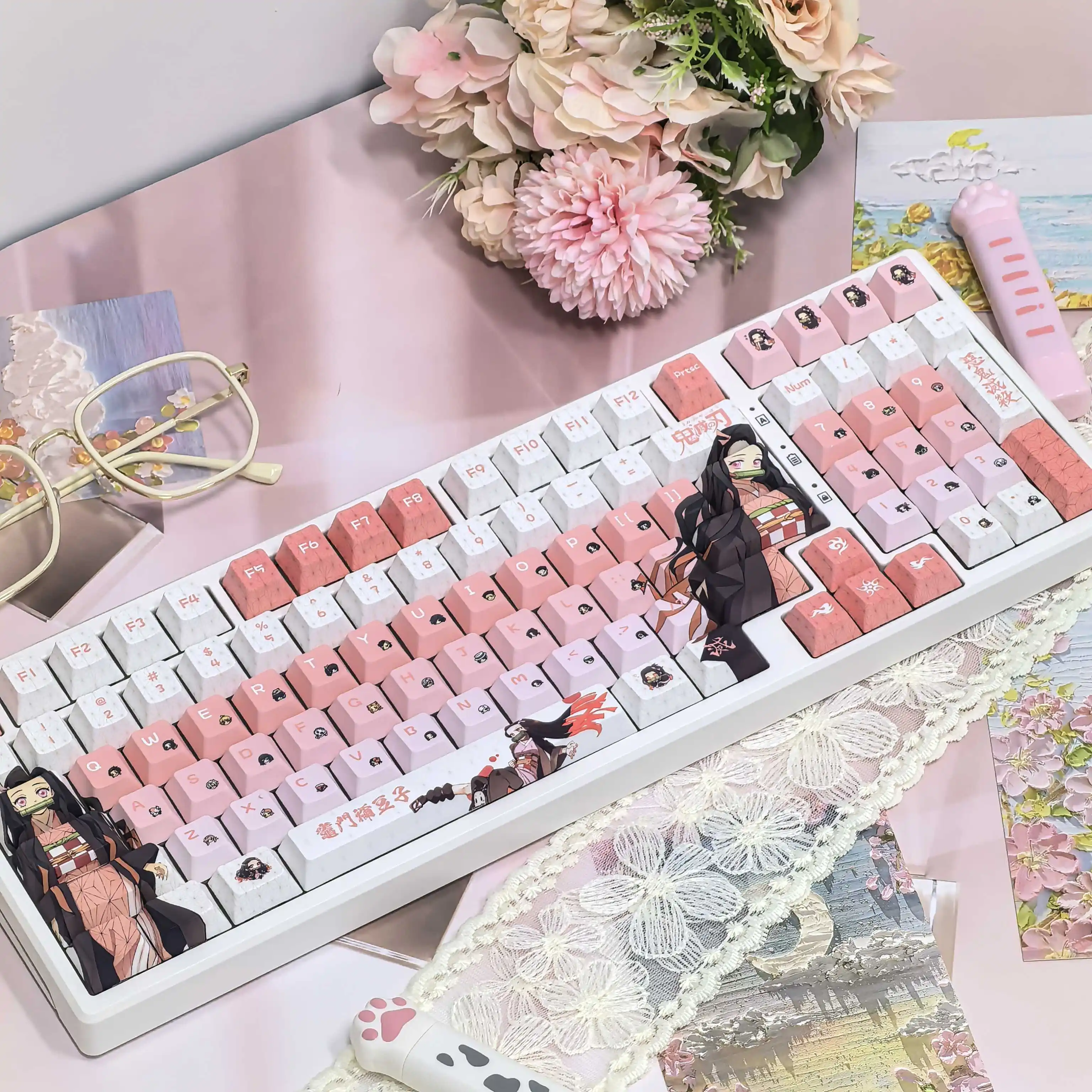 Imagem -04 - Demônio Slayer Anime Keycaps Kamado Nezuko Pbt Dye-sublimation Perfil Cereja Teclado Mecânico Presente