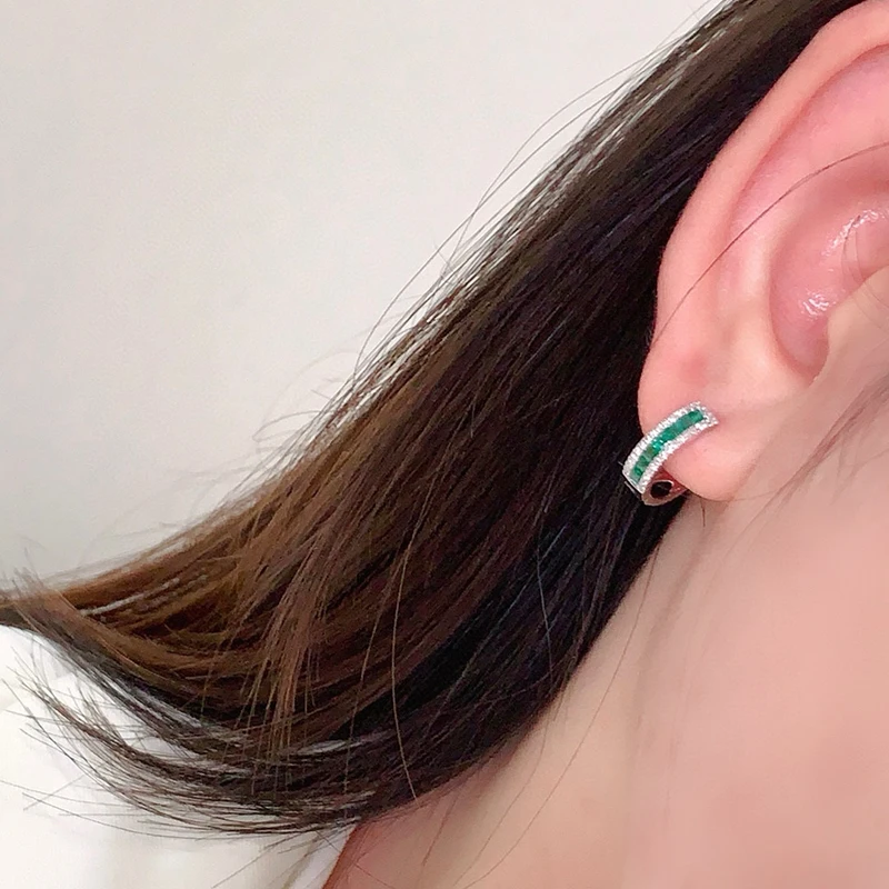 KUGG 100% 18K White Gold Earrings Fashion Classic Design Shiny Diamond Natural Emerald Hoop Earrings for Women Fine Jewelry