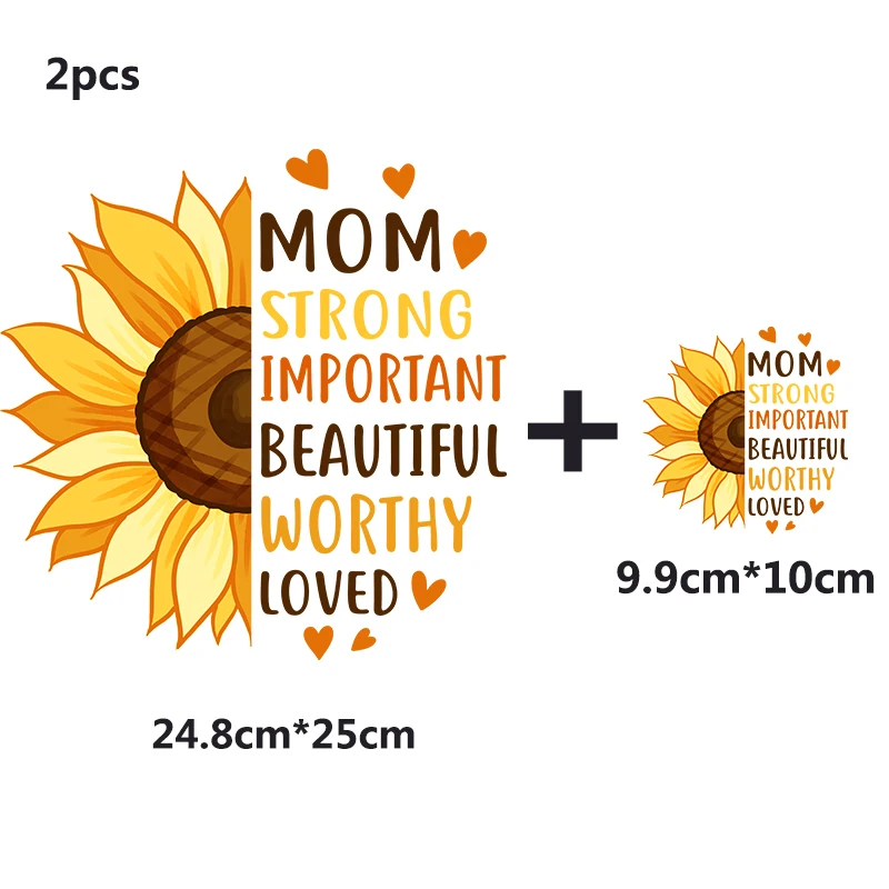 MAMA Sunflower Butterfly Heat Transfer Ready To Press Patches Thermo Stickers Stripes On Clothes T-shirt Ironing Appliques Parch