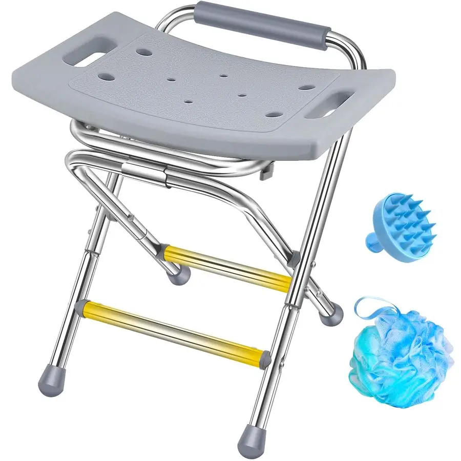 

400lbs Foldable Shower Chair, Stainless Steel Portable Travel Stool