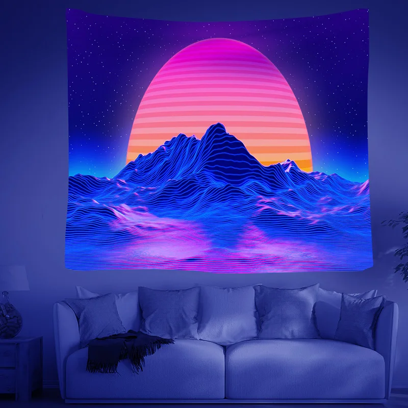 Psychedelic paisagismo pôr do sol montanha tapeçaria parede pendurado decoração do quarto boho tye corante larg tapeçaria cobert