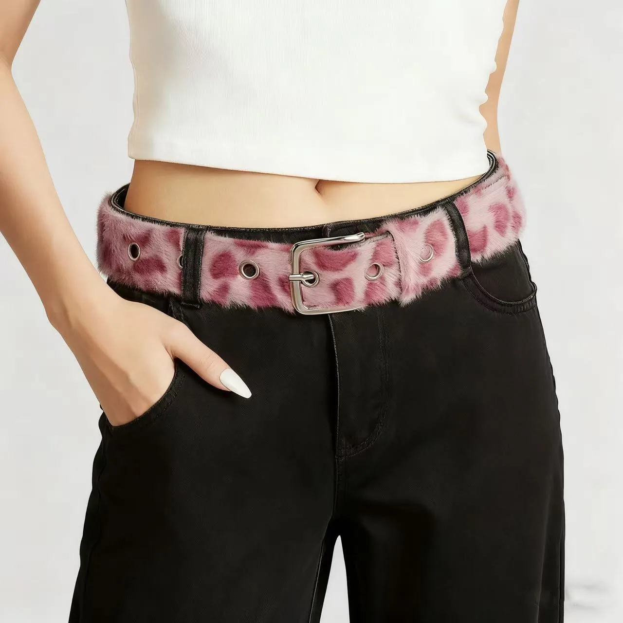 

Розовый плюшевый пояс в горошек с леопардовым принтом, субкультура Y2k Millennium Harajuku, пояс для пикантных девочек, винтажный модный пояс для аксессуаров