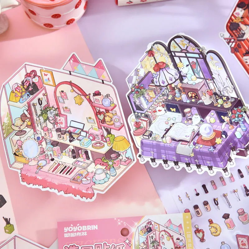 3Pcs/bag Stickers Corner Desk Series Delicate Desktop Layout Theme Stickers Scrapbooking Landscape Fun