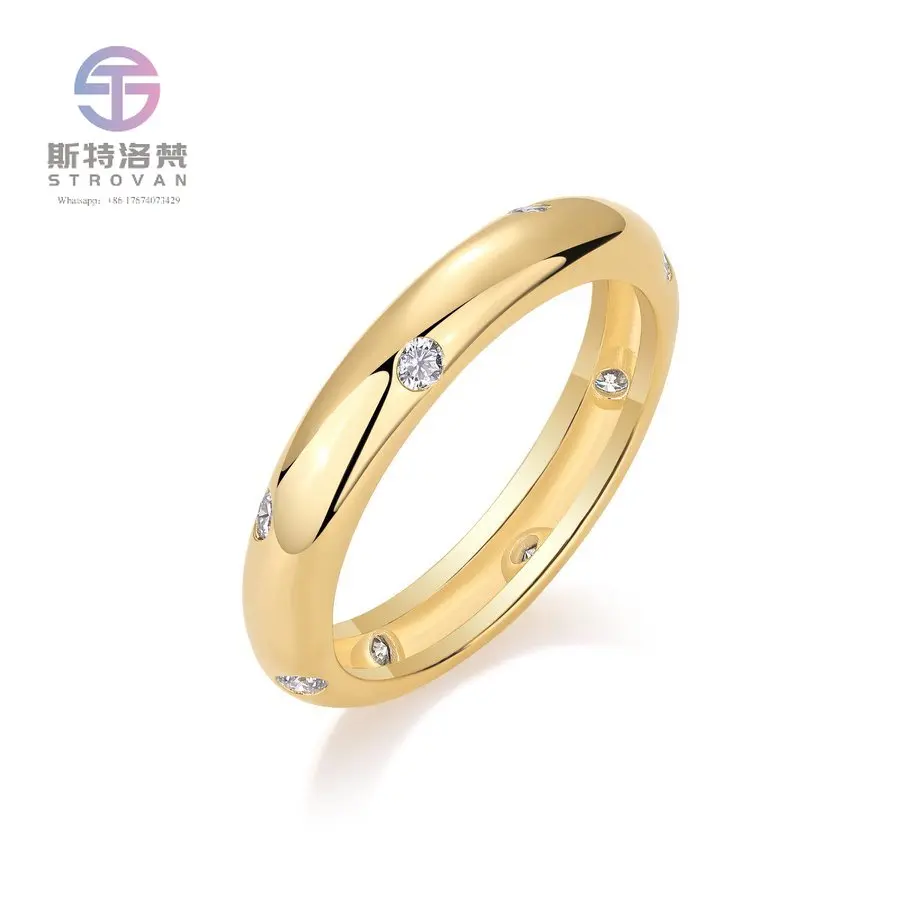 

Classic Gold-Plated Moissanite Band for Women Durable S925 Silver round Cut Stones Hypoallergenic Ring