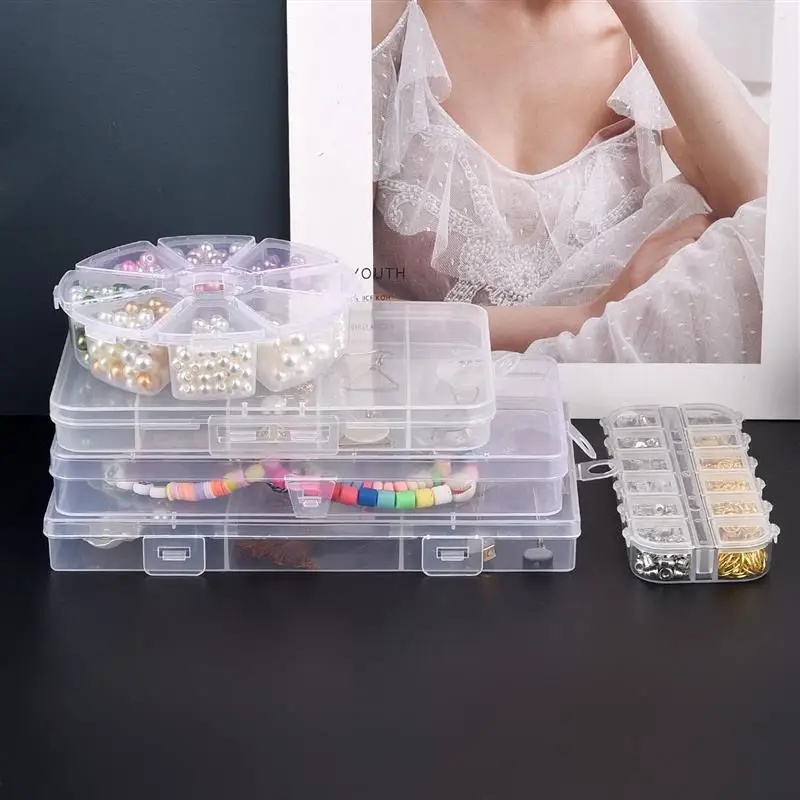 Transparent Plastic Storage Jewelry Box Compartment Adjustable Container For Beads Earring Box For Jewelry Rectangle Box Case