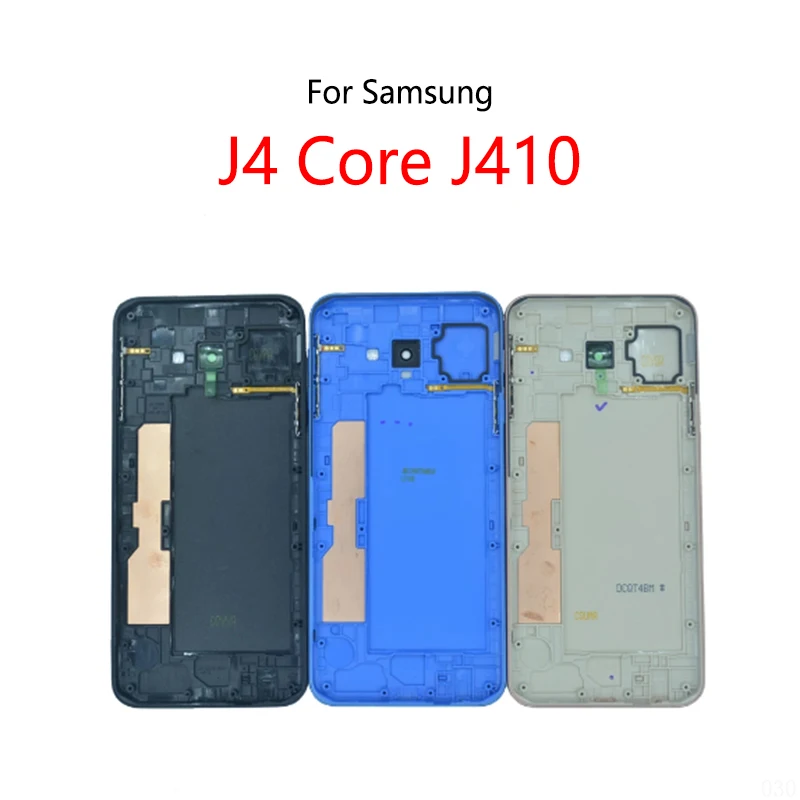 Tapa trasera de batería para Samsung Galaxy J4 Core J410 J410F SM-J410F, cubierta de batería, panel trasero con marco