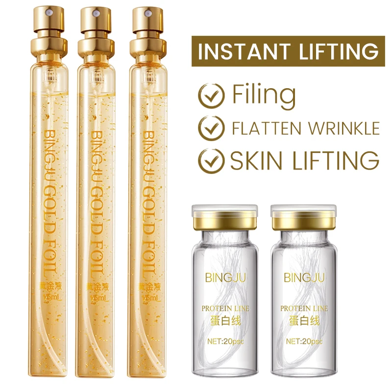 Protein Linie Carving Set Gesicht Haut Straffende Aufzug Essenz Anti-Falten Gesicht Füllstoff Resorbierbaren Gold Kollagen Protein Linie