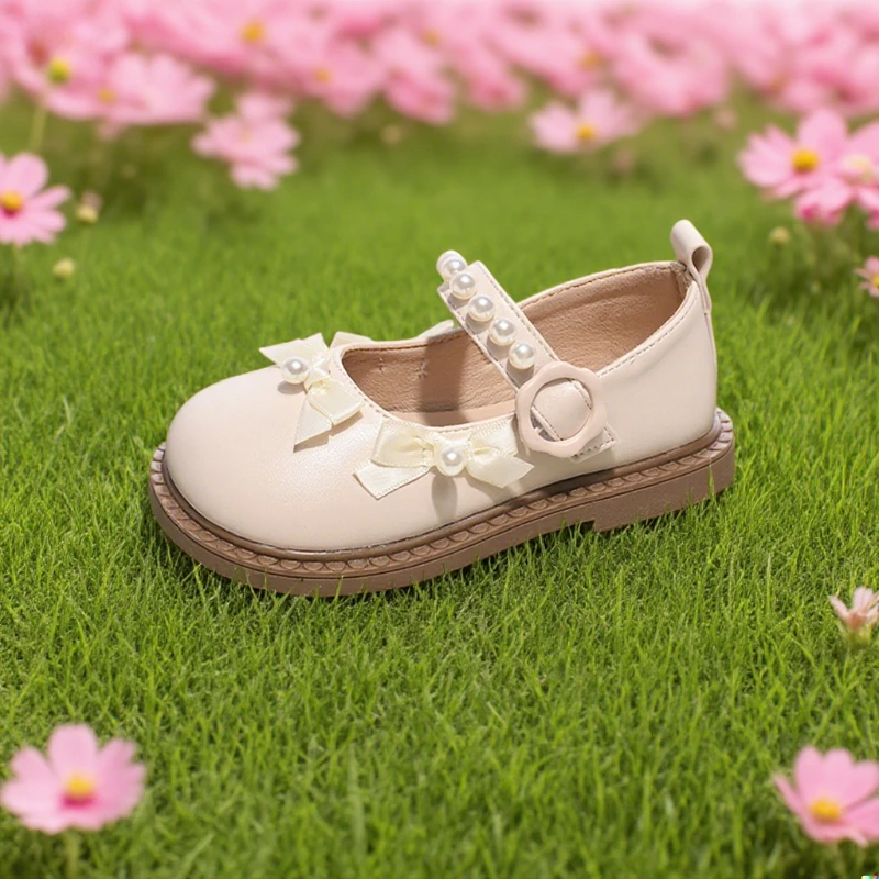 

Girls Princess Mary Jane Shoes Beige Patent Leather Flats Size 21-34 Bow Soft Sole Toddler Shoes Daily Wear Footwear Kids Shoes
