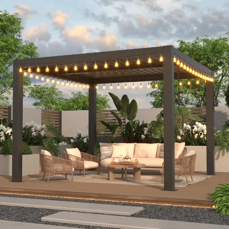 Motorized Pergola Cost Effective Retractable Shade Fabric Roof 3MX3M Gazebo Budget Backyard & Balcony Upgrade