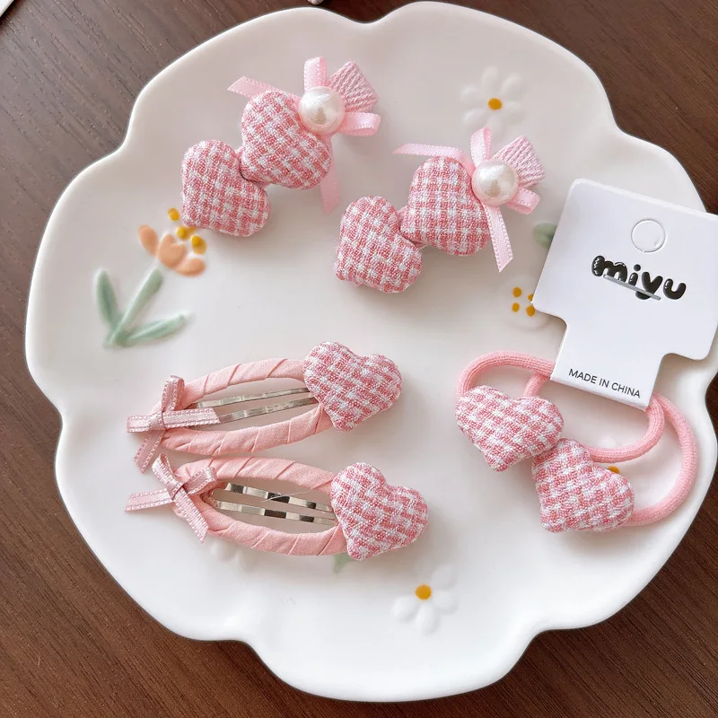 

2pcs/lot Pink Bangs Side Clip Hairpin Hair Clip Barrettes Headwear BB Clip Love Hair Rope Tie Rubber Band Girls Hair Accessories