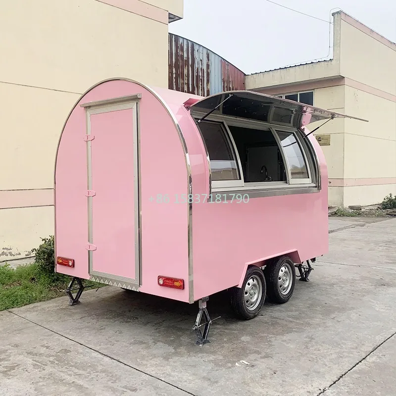 

Customised Mini Food Truck Trailers Fully Equipped pink Mobile Food Truck Van Remorque Foodtruck Trailer Carts for Coffee Pizza