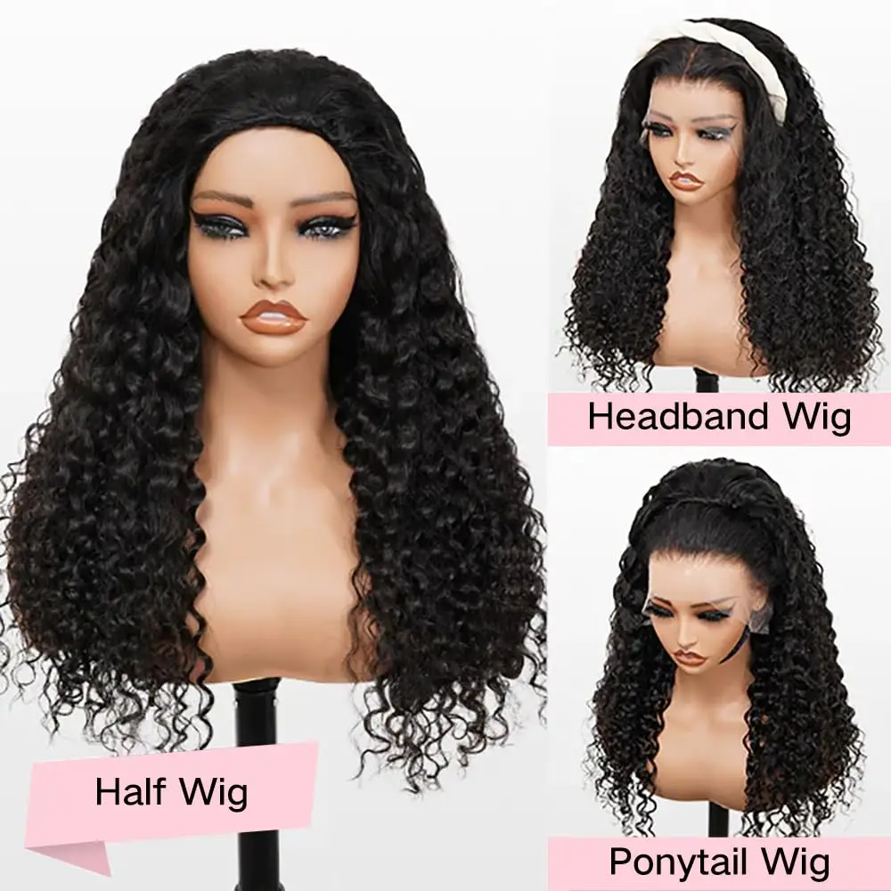 3-in-1 Multi-Wear Jerry Curly Halbperücke, natürliches Schwarz, brasilianisches Remy-Echthaar, maschinell gefertigt, 200 % dicke Dichte, nahtloses Flip-Over-Design, verstellbarer Kordelzug, Wear-and-Go für Damen – Detail 9