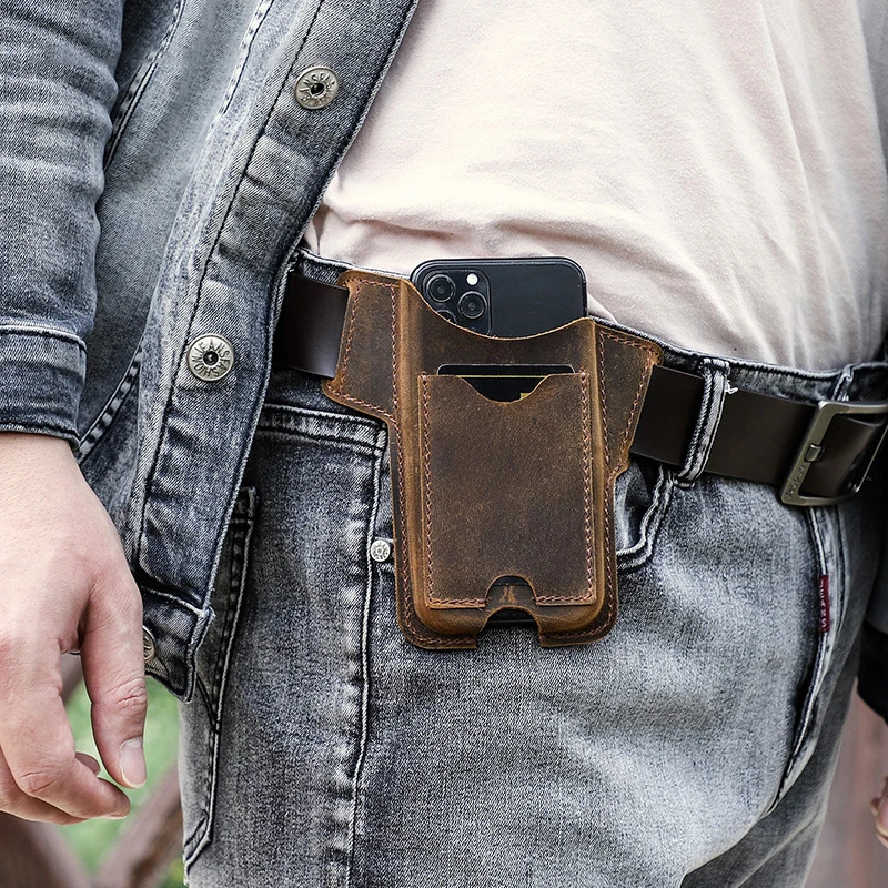 Leather Phone Waist Case Bag Men Cellphone Loop Holster Belt Pouch Mobile Phone Cover Case Holder